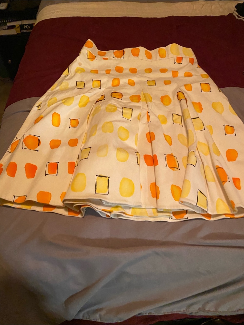 Akris Punto White A-Line Skirt with Orange and Yellow Geometric Print